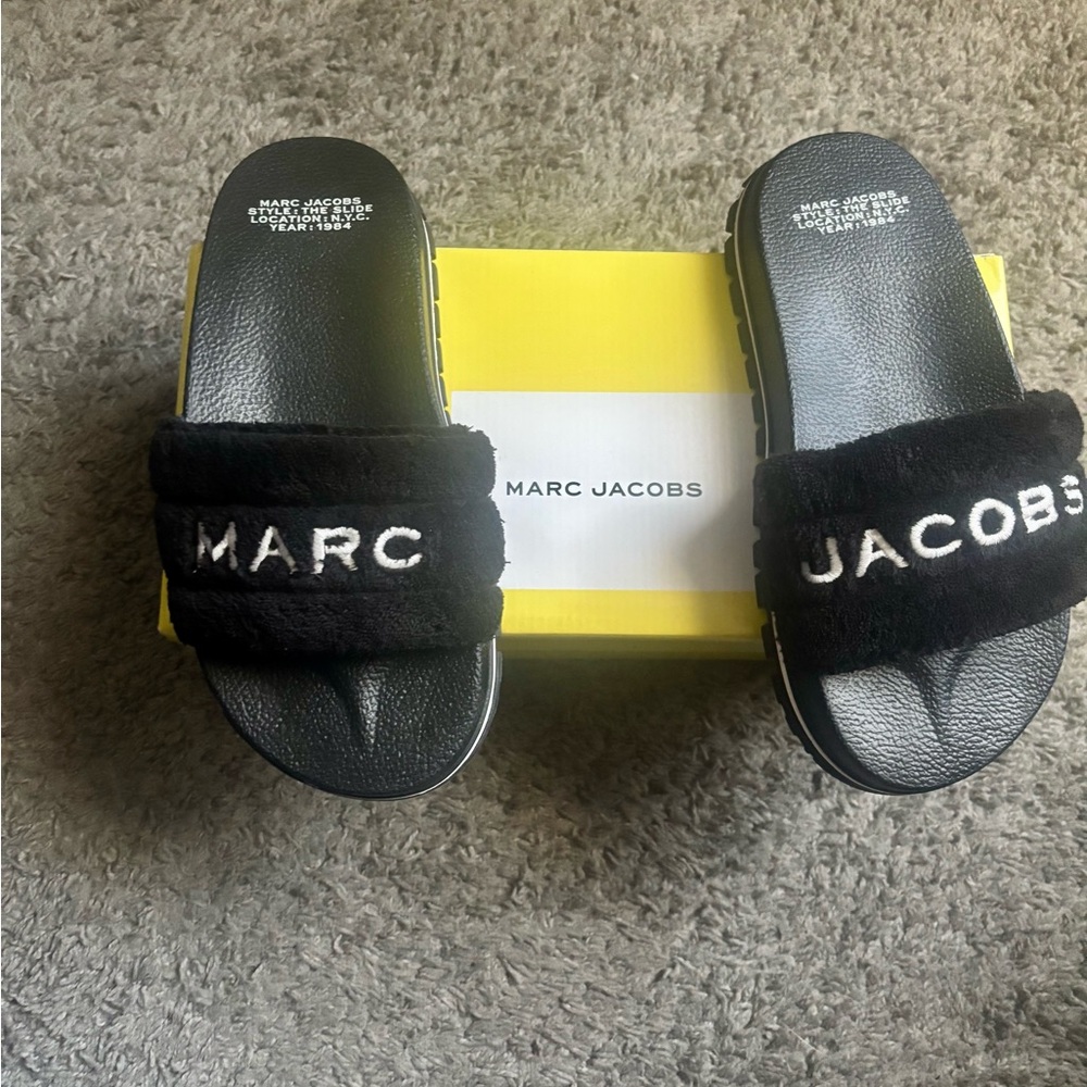 Marc Jacobs Black Fur Slides